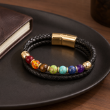 21cm Double Braided Leather 7 Chakra Natural Healing Stone Bracelet