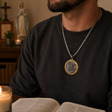 Two-Tone St. Michael Archangel Protection Medal Stainless Steel Necklace - design detail