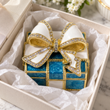 Elegant Blue & White Bow Keepsake Jewelry Box – A Timeless Gift of Love & Cherished Memories