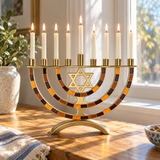 Hanukkah Menorah with Star of David – 9-Branch Candle Holder, Symbol of Faith, Hope & Miracles, Elegant Judaica Home Decor & Meaningful Jewish Gift
