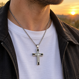 Layered Two-Tone Cross Necklace – Modern Christian Pendant for Men