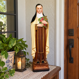 St. Thérèse of Lisieux Statue – 22.4" Little Flower of Jesus with Roses & Crucifix | Catholic Prayer & Home Altar Decor