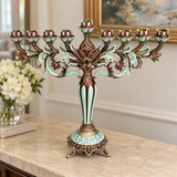 Elegant Nine-Branch Hanukkah Menorah – Vintage Enamel Candle Holder
