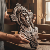 Jesus Christ Wood Carving: Crown of Thorns and Cruciform Halo | Sacred Home Blessing