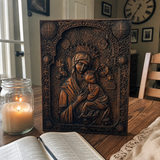 Our Lady of Perpetual Help Wood Art - Hand-Carved Catholic Gift - Mother Mary Comfort Figure