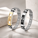 Men’s Christian Cross Mesh Bracelet – Stainless Steel Faith Wristband in Gold or Black