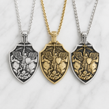 Archangel Michael Shield Pendant Necklace for Men,316L Stainless Steel Vintage 3D Relief Religious Amulet Necklace,Faith Protection Jewelry Gift