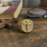 Jesus Crucifixion Gold Ring: Forging Faith with Steel - product view