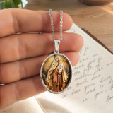 3D Raised Enamel Our Lady of Mount Carmel Oval Stainless Steel Necklace