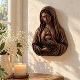 Hand-Carved Immaculate Heart of Mary Wooden Statue – Blessed Virgin Mary Religious Decor, Symbol of Love, Faith & Divine Protection | Christian Prayer Gift