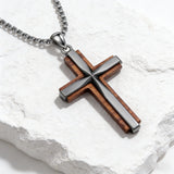 Minimalist Titanium Steel & Wood Cross Necklace – Faith in Simplicity