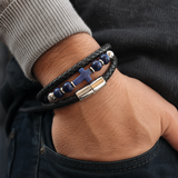 English Product Description for 21cm Stone Cross Leather Bracelet