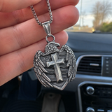 Eagle Cross Shield Pendant Necklace, Religious Faith Men’s Necklace