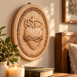 Sacred Family Three Sacred Hearts Wall Decoration Wood Sculpture