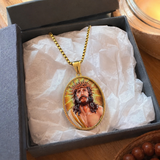 3D Embossed Enamel Crown of Thorns Jesus Oval Stainless Steel Necklace