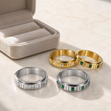 6mm Grooved Square Green CZ Rotatable Spinner Stainless Steel Ring