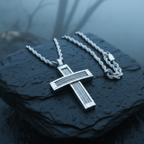 Braided Steel‑Wire Textured Cross Pendant Necklace