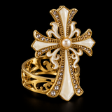 Christian Cross Ring Collection – A Beautiful Symbol of Faith, Hope & God's Love | Gold Crystal & Pearl Cross Keepsake Gift