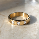 6mm Grooved Square Green CZ Rotatable Spinner Stainless Steel Ring