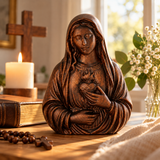 Hand-Carved Immaculate Heart of Mary Wooden Statue – Blessed Virgin Mary Religious Decor, Symbol of Love, Faith & Divine Protection | Christian Prayer Gift
