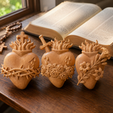 Holy Family Three Sacred Hearts Wooden Wall Decoration - faith-inspired design detail
