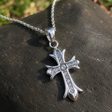 Full Inlaid CZ Gothic Fleur-de-lis Cross Stainless Steel Necklace