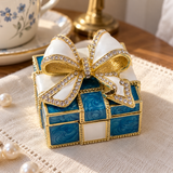 Elegant Blue & White Bow Keepsake Jewelry Box – A Timeless Gift of Love & Cherished Memories