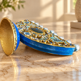 Vintage Blue & Gold Enamel Hanukkah Menorah