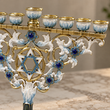 Elegant Blue & Gold Nine-Branch Hanukkah Menorah