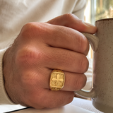 Triple Sides Embossed Cross Hammered Texture Stainless Steel Men’s Signet Ring