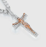 Artisan-Carved Copper Jesus Cross Pendant - Moissanite-Encrusted Hip Hop Religious Necklace - BGCOPPER