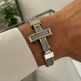 Men’s Stainless Steel Cross Chain Bracelet – Bold Christian Faith & Strength Jewelry