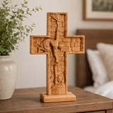 Christ Still Reaches Down – Hand-Carved Beechwood Savior Cross - size and finish detail