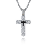Retro Braided Texture Inlaid Zircon Cross Pendant Necklace