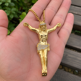 Large Iced Jesus Christ Crucifix Pendant Necklace, 316L Stainless Steel Gold Silver Plated 3D Jesus Figure Necklace for Men Hip Hop Religious Jewelry