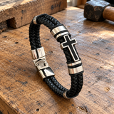 Men’s Black Braided Cross Bracelet – Christian Faith Reminder Wristband