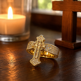 Christian Cross Statement Ring with 5A+ Cubic Zirconia – Silver & 14K Gold Plated