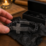 Men’s Vintage Hammered Cross Byzantine Chain Bracelet