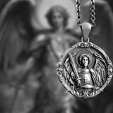 S925k Silver St. Michael Shield Angel Amulet Badge Necklace - BGCOPPER