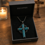 ‘By His Wounds’ Turquoise Crown of Thorns Cross — Comes with a 24-inch chain