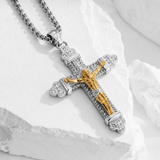 Titanium steel crucifix necklace with zircon Christian cross pendant