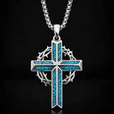 By His Wounds Turquoise Crown of Thorns Cross