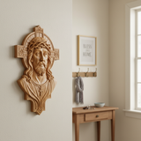 Jesus Christ Wood Carving: Crown of Thorns and Cruciform Halo | Sacred Home Blessing