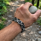 Double Layer Interlocking Textured Cross Two-Tone Stainless Steel Men’s Bracelet