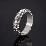 Heavy Hammered Scale Braided Texture Stainless Steel Comfort Fit Band Ring