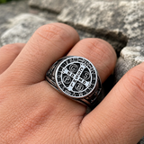 Saint Benedikt Medaille Edelstahl Ring