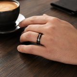 Two-Tone Brushed Titanium Steel Ring, Rose Gold & Black Grooved Wedding Band, 8mm Comfort Fit Mens Promise Ring