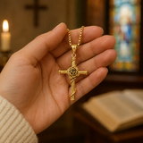 Rose Wrapped Cross Necklace, Retro Religious Pendant for Men Women