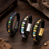 Double Layer Braided Leather 7 Chakra Natural Healing Stone Bracelet