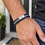 Navy Double-Wrap Bracelet with Silver-Tone Chain